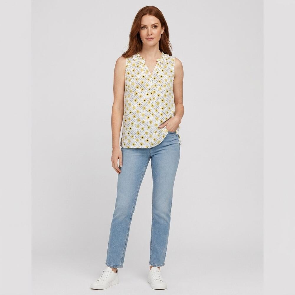 Talbots White Floral Lightweight Blouse Women Petite Size Sp
